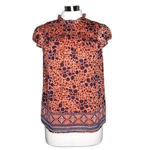 Joie XS floral metallic blouse orange